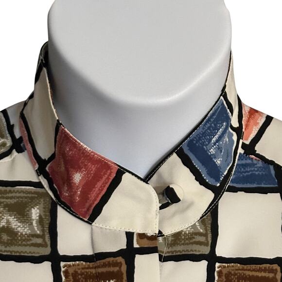Yves St. Clair Vintage 80s Satin Blouse Top Sz 10 Retro Button Up Career Classic - Picture 6 of 9